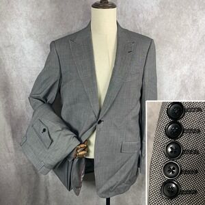 Tiglio Tosso Suit Men 42L Gray 100% Wool Lanificio Di Biella Peak Lapel 36x30